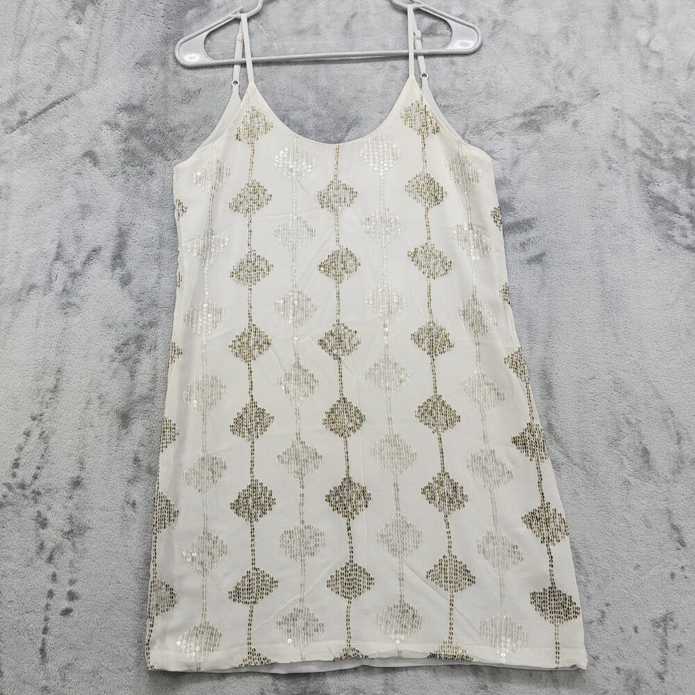 NEW MM Couture Miss Me Dress Size M‎ Gray Silk Chiffon Sequin Stripe Slip Tank